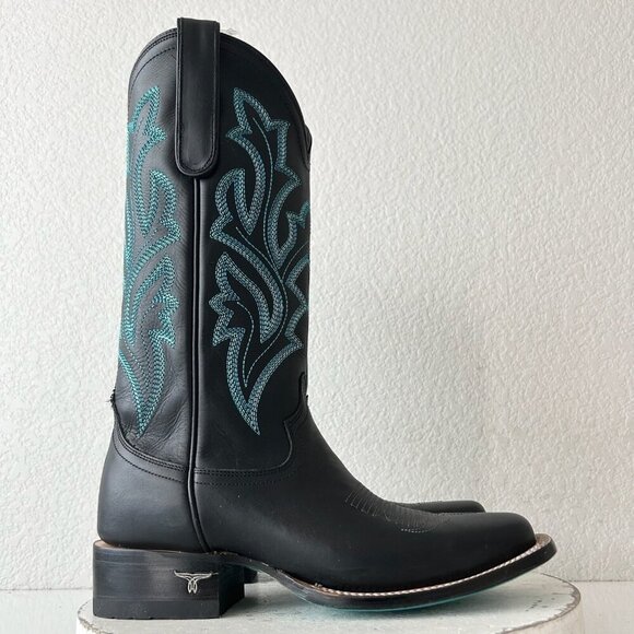 Lane Saratoga Womens Square Toe Cowboy Boots 8 Black Turquoise Western Cowgirl - Picture 2 of 12